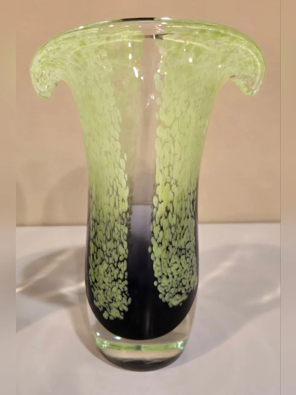 Handblown Teleflora Art Glass Vase Pair - Lime Green and Black